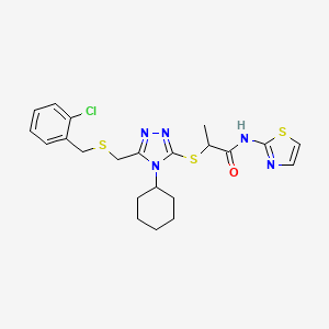 2-[(5-{[(2-chlorobenzyl)thio]methyl}-4-cyclohexyl-4H-1,2,4-triazol-3-yl)thio]-N-1,3-thiazol-2-ylpropanamide