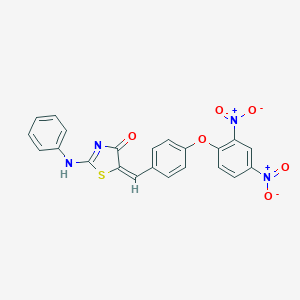 molecular formula C22H14N4O6S B414400 (5E)-2-anilino-5-[[4-(2,4-dinitrophenoxy)phenyl]methylidene]-1,3-thiazol-4-one 