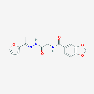 molecular formula C16H15N3O5 B414401 N-(2-{2-[1-(2-furyl)ethylidene]hydrazino}-2-oxoethyl)-1,3-benzodioxole-5-carboxamide 