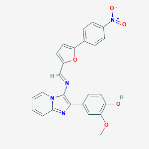molecular formula C25H18N4O5 B414403 4-(3-{[(5-{4-Nitrophenyl}-2-furyl)methylene]amino}imidazo[1,2-a]pyridin-2-yl)-2-methoxyphenol 