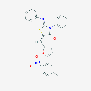 molecular formula C28H21N3O4S B414408 5-[(5-{2-Nitro-4,5-dimethylphenyl}-2-furyl)methylene]-3-phenyl-2-(phenylimino)-1,3-thiazolidin-4-one 