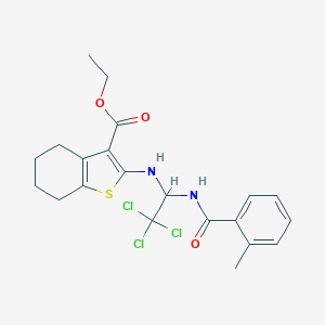 molecular formula C21H23Cl3N2O3S B414427 Ethyl 2-({2,2,2-trichloro-1-[(2-methylbenzoyl)amino]ethyl}amino)-4,5,6,7-tetrahydro-1-benzothiophene-3-carboxylate 