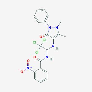 molecular formula C20H18Cl3N5O4 B414428 2-nitro-N-[2,2,2-trichloro-1-[(1,5-dimethyl-3-oxo-2-phenylpyrazol-4-yl)amino]ethyl]benzamide CAS No. 302941-05-5