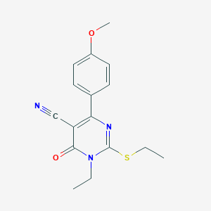 molecular formula C16H17N3O2S B414441 1-Ethyl-2-(ethylsulfanyl)-4-(4-methoxyphenyl)-6-oxo-1,6-dihydro-5-pyrimidinecarbonitrile 