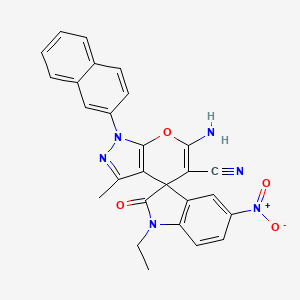 molecular formula C27H20N6O4 B4144414 6'-amino-1-ethyl-3'-methyl-1'-(2-naphthyl)-5-nitro-2-oxo-1,2-dihydro-1'H-spiro[indole-3,4'-pyrano[2,3-c]pyrazole]-5'-carbonitrile 