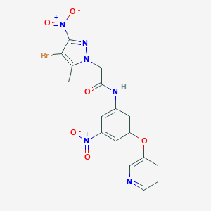 molecular formula C17H13BrN6O6 B414454 2-{4-bromo-3-nitro-5-methyl-1H-pyrazol-1-yl}-N-[3-nitro-5-(3-pyridinyloxy)phenyl]acetamide 