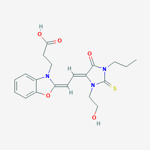 3-[(2E)-2-[(2Z)-2-[3-(2-hydroxyethyl)-5-oxo-1-propyl-2-sulfanylideneimidazolidin-4-ylidene]ethylidene]-1,3-benzoxazol-3-yl]propanoic acid