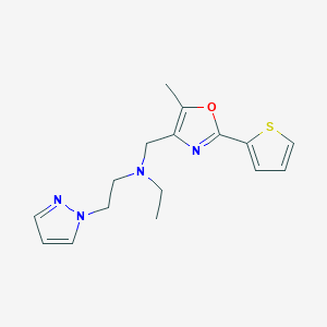 molecular formula C16H20N4OS B4144645 N-ethyl-N-{[5-methyl-2-(2-thienyl)-1,3-oxazol-4-yl]methyl}-2-(1H-pyrazol-1-yl)ethanamine 