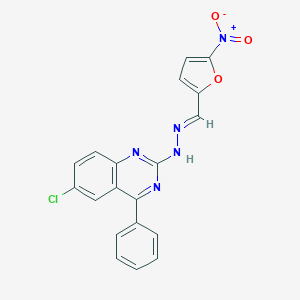 molecular formula C19H12ClN5O3 B414468 (E)-6-chloro-2-(2-((5-nitrofuran-2-yl)methylene)hydrazinyl)-4-phenylquinazoline CAS No. 327039-18-9