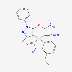 6'-amino-7-ethyl-3'-methyl-2-oxo-1'-phenyl-1,2-dihydro-1'H-spiro[indole-3,4'-pyrano[2,3-c]pyrazole]-5'-carbonitrile