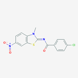 molecular formula C15H10ClN3O3S B414490 4-Chloro-N-(3-methyl-6-nitrobenzothiazolin-2-ylidene)benzamide 