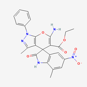 ethyl 6'-amino-3',7-dimethyl-5-nitro-2-oxo-1'-phenyl-1,2-dihydro-1'H-spiro[indole-3,4'-pyrano[2,3-c]pyrazole]-5'-carboxylate