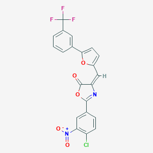 molecular formula C21H10ClF3N2O5 B414519 2-{4-chloro-3-nitrophenyl}-4-({5-[3-(trifluoromethyl)phenyl]-2-furyl}methylene)-1,3-oxazol-5(4H)-one 