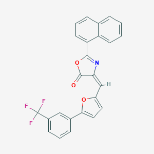 molecular formula C25H14F3NO3 B414522 2-(1-naphthyl)-4-({5-[3-(trifluoromethyl)phenyl]-2-furyl}methylene)-1,3-oxazol-5(4H)-one 