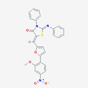 molecular formula C27H19N3O5S B414531 5-[(5-{4-Nitro-2-methoxyphenyl}-2-furyl)methylene]-3-phenyl-2-(phenylimino)-1,3-thiazolidin-4-one 