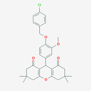 molecular formula C31H33ClO5 B414537 9-{4-[(4-chlorobenzyl)oxy]-3-methoxyphenyl}-3,3,6,6-tetramethyl-3,4,5,6,7,9-hexahydro-1H-xanthene-1,8(2H)-dione 
