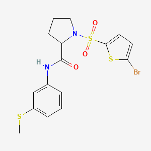 molecular formula C16H17BrN2O3S3 B4145569 1-[(5-bromo-2-thienyl)sulfonyl]-N-[3-(methylthio)phenyl]prolinamide 