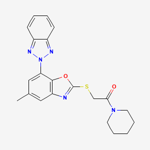 2-{[7-(2H-1,2,3-BENZOTRIAZOL-2-YL)-5-METHYL-1,3-BENZOXAZOL-2-YL]SULFANYL}-1-PIPERIDINO-1-ETHANONE