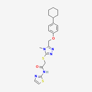 molecular formula C21H25N5O2S2 B4145667 2-({5-[(4-cyclohexylphenoxy)methyl]-4-methyl-4H-1,2,4-triazol-3-yl}thio)-N-1,3-thiazol-2-ylacetamide 