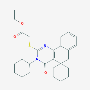 molecular formula C27H34N2O3S B414568 ethyl 2-(3-cyclohexyl-4-oxospiro[6H-benzo[h]quinazoline-5,1'-cyclohexane]-2-yl)sulfanylacetate CAS No. 312585-20-9