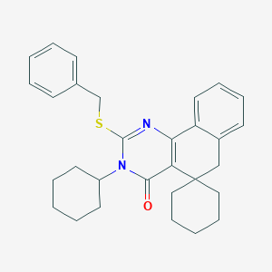2-(benzylsulfanyl)-3-cyclohexyl-5,6-dihydrospiro(benzo[h]quinazoline-5,1'-cyclohexane)-4(3H)-one
