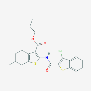 molecular formula C22H22ClNO3S2 B414595 Propyl 2-{[(3-chloro-1-benzothien-2-yl)carbonyl]amino}-6-methyl-4,5,6,7-tetrahydro-1-benzothiophene-3-carboxylate 
