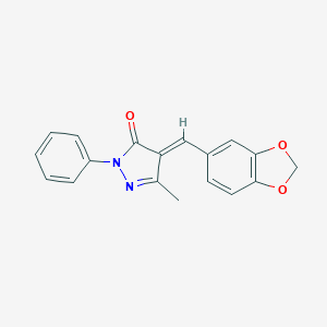 molecular formula C18H14N2O3 B414596 4-Benzo[1,3]dioxol-5-ylmethylene-5-methyl-2-phenyl-2,4-dihydro-pyrazol-3-one CAS No. 132603-46-4