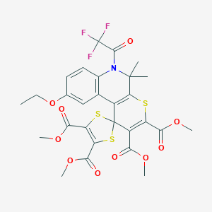 molecular formula C28H26F3NO10S3 B414597 Tetramethyl 9'-ethoxy-5',5'-dimethyl-6'-(trifluoroacetyl)-5',6'-dihydrospiro[1,3-dithiole-2,1'-thiopyrano[2,3-c]quinoline]-2',3',4,5-tetracarboxylate 