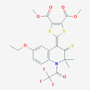 molecular formula C22H20F3NO6S3 B414598 Dimethyl 2-[6-ethoxy-2,2-dimethyl-3-sulfanylidene-1-(2,2,2-trifluoroacetyl)quinolin-4-ylidene]-1,3-dithiole-4,5-dicarboxylate CAS No. 305343-84-4