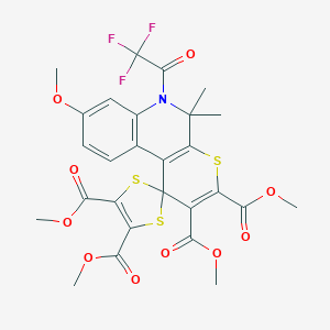molecular formula C27H24F3NO10S3 B414604 Tetramethyl 8'-methoxy-5',5'-dimethyl-6'-(trifluoroacetyl)-5',6'-dihydrospiro[1,3-dithiole-2,1'-thiopyrano[2,3-c]quinoline]-2',3',4,5-tetracarboxylate 