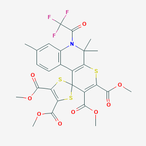molecular formula C27H24F3NO9S3 B414611 Tetramethyl 5',5',8'-trimethyl-6'-(trifluoroacetyl)-5',6'-dihydrospiro[1,3-dithiole-2,1'-thiopyrano[2,3-c]quinoline]-2',3',4,5-tetracarboxylate 