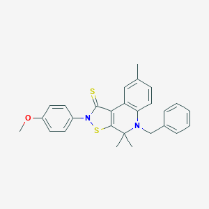 molecular formula C27H26N2OS2 B414614 5-benzyl-2-(4-methoxyphenyl)-4,4,8-trimethyl-4,5-dihydroisothiazolo[5,4-c]quinoline-1(2H)-thione CAS No. 331417-09-5