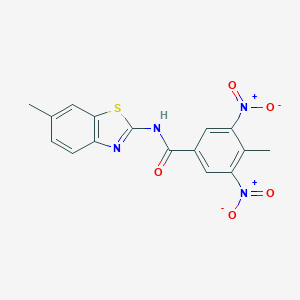 molecular formula C16H12N4O5S B414630 3,5-bisnitro-4-methyl-N-(6-methyl-1,3-benzothiazol-2-yl)benzamide 