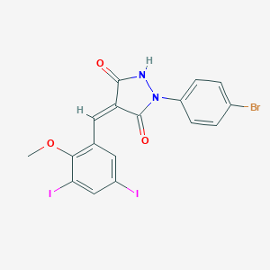 molecular formula C17H11BrI2N2O3 B414652 1-(4-Bromophenyl)-4-(3,5-diiodo-2-methoxybenzylidene)-3,5-pyrazolidinedione 