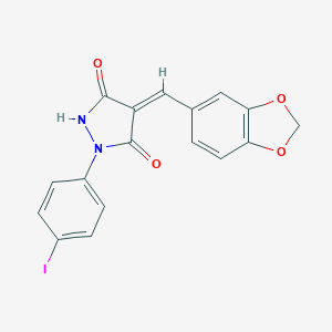 molecular formula C17H11IN2O4 B414653 4-(1,3-Benzodioxol-5-ylmethylene)-1-(4-iodophenyl)-3,5-pyrazolidinedione 