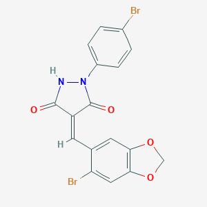 molecular formula C17H10Br2N2O4 B414655 (4Z)-4-[(6-bromo-1,3-benzodioxol-5-yl)methylidene]-1-(4-bromophenyl)pyrazolidine-3,5-dione 