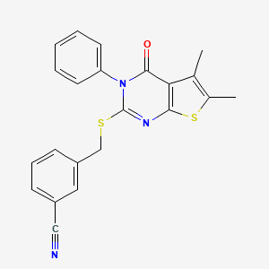 molecular formula C22H17N3OS2 B4146569 3-{[(5,6-dimethyl-4-oxo-3-phenyl-3,4-dihydrothieno[2,3-d]pyrimidin-2-yl)thio]methyl}benzonitrile 