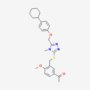 molecular formula C26H31N3O3S B4146623 1-{3-[({5-[(4-cyclohexylphenoxy)methyl]-4-methyl-4H-1,2,4-triazol-3-yl}thio)methyl]-4-methoxyphenyl}ethanone 