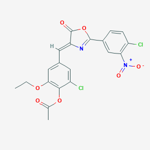 molecular formula C20H14Cl2N2O7 B414665 2-chloro-4-[(2-{4-chloro-3-nitrophenyl}-5-oxo-1,3-oxazol-4(5H)-ylidene)methyl]-6-ethoxyphenyl acetate 