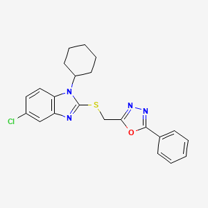 molecular formula C22H21ClN4OS B4146681 5-chloro-1-cyclohexyl-2-{[(5-phenyl-1,3,4-oxadiazol-2-yl)methyl]thio}-1H-benzimidazole 