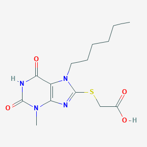 molecular formula C14H20N4O4S B414676 [(7-hexyl-3-methyl-2,6-dioxo-2,3,6,7-tetrahydro-1H-purin-8-yl)sulfanyl]acetic acid 