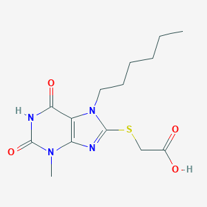 molecular formula C14H20N4O4S B414676 [(7-hexyl-3-methyl-2,6-dioxo-2,3,6,7-tetrahydro-1H-purin-8-yl)thio]acetic acid 