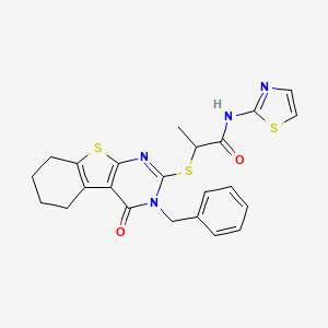 molecular formula C23H22N4O2S3 B4146906 2-[(3-benzyl-4-oxo-3,4,5,6,7,8-hexahydro[1]benzothieno[2,3-d]pyrimidin-2-yl)thio]-N-1,3-thiazol-2-ylpropanamide 