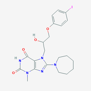 molecular formula C21H26IN5O4 B414694 8-(1-azepanyl)-7-[2-hydroxy-3-(4-iodophenoxy)propyl]-3-methyl-3,7-dihydro-1H-purine-2,6-dione 