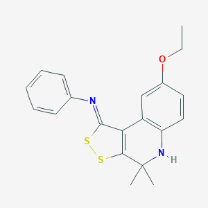 molecular formula C20H20N2OS2 B414695 N-[(1Z)-8-ethoxy-4,4-dimethyl-4,5-dihydro-1H-[1,2]dithiolo[3,4-c]quinolin-1-ylidene]aniline 