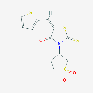 molecular formula C12H11NO3S4 B414700 3-(1,1-Dioxidotetrahydro-3-thienyl)-5-(2-thienylmethylene)-2-thioxo-1,3-thiazolidin-4-one 