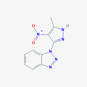 molecular formula C10H8N6O2 B414701 1-{4-nitro-3-methyl-1H-pyrazol-5-yl}-1H-1,2,3-benzotriazole 