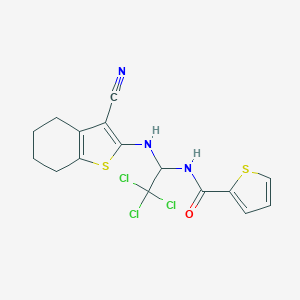 molecular formula C16H14Cl3N3OS2 B414704 N-{2,2,2-trichloro-1-[(3-cyano-4,5,6,7-tetrahydro-1-benzothien-2-yl)amino]ethyl}-2-thiophenecarboxamide 