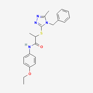 molecular formula C21H24N4O2S B4147092 2-[(4-benzyl-5-methyl-4H-1,2,4-triazol-3-yl)thio]-N-(4-ethoxyphenyl)propanamide 