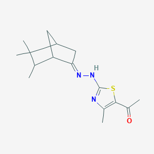 molecular formula C16H23N3OS B414718 5,5,6-Trimethylbicyclo[2.2.1]heptan-2-one (5-acetyl-4-methyl-1,3-thiazol-2-yl)hydrazone 